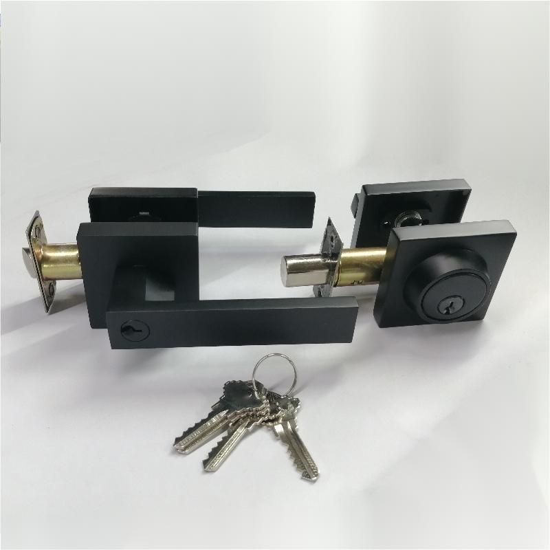 Leva di ingresso quadrata con set di deadbolt a singolo cilindro, serratura a porta combo simile a un cilindro, blocco della porta ad ingresso pesante, black opaco 1 pacchetto